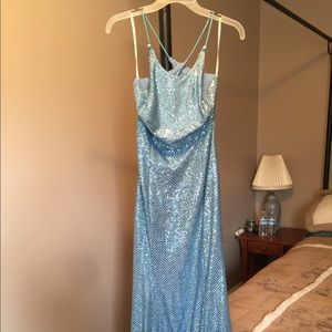 Light blue & Silver floor length gown.